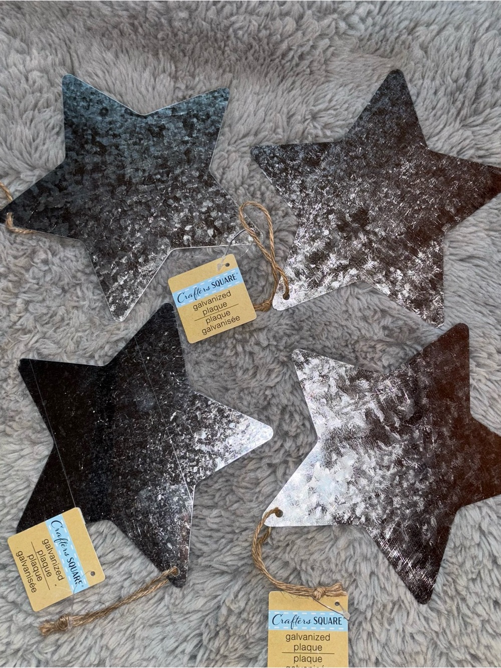 NWT Galvanized Silver Star Hanging Plaques - Set of 4